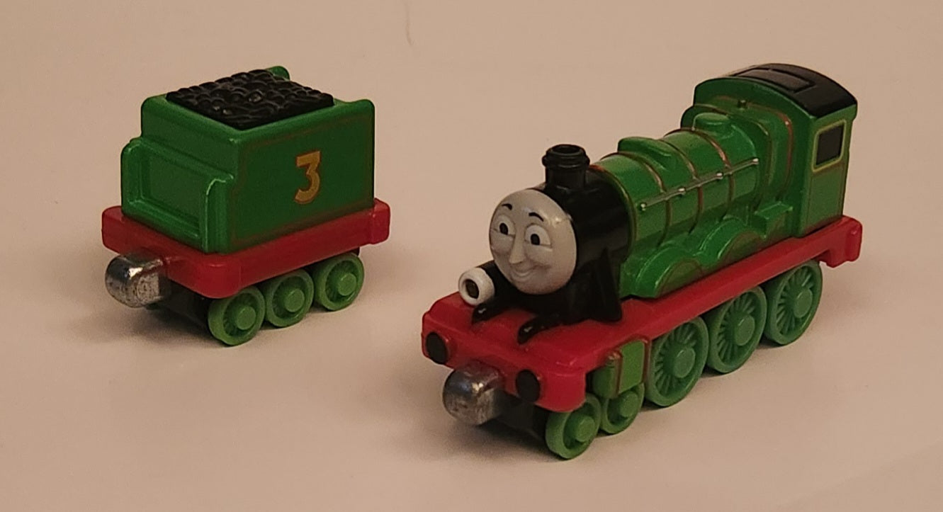 2009 Mattel Gullane Thomas The Train & Friends Take n Play #3 Henry With Henry's Tender Coal Car Green Magnetic Die Cast Toy Vehicle Set T0200 7
