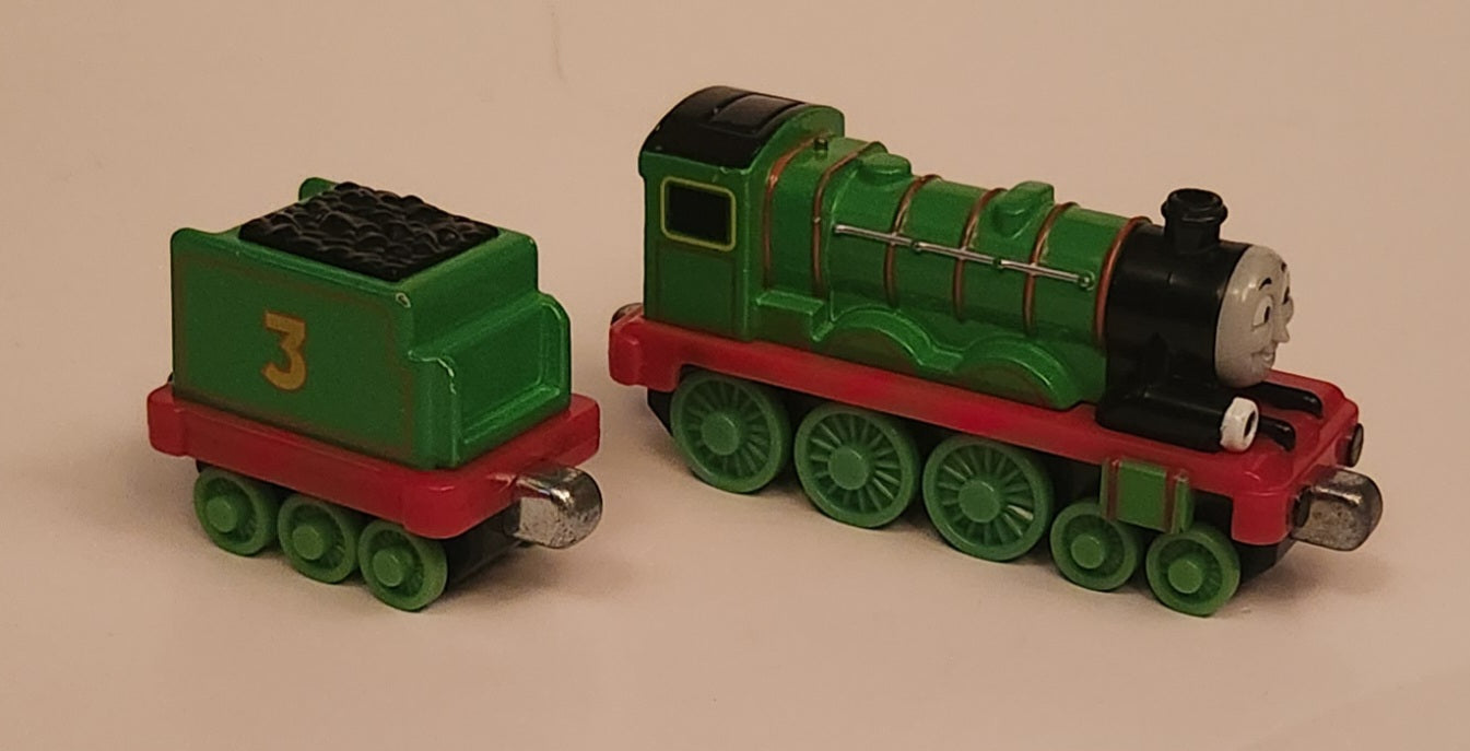 2009 Mattel Gullane Thomas The Train & Friends Take n Play #3 Henry With Henry's Tender Coal Car Green Magnetic Die Cast Toy Vehicle Set T0200 8