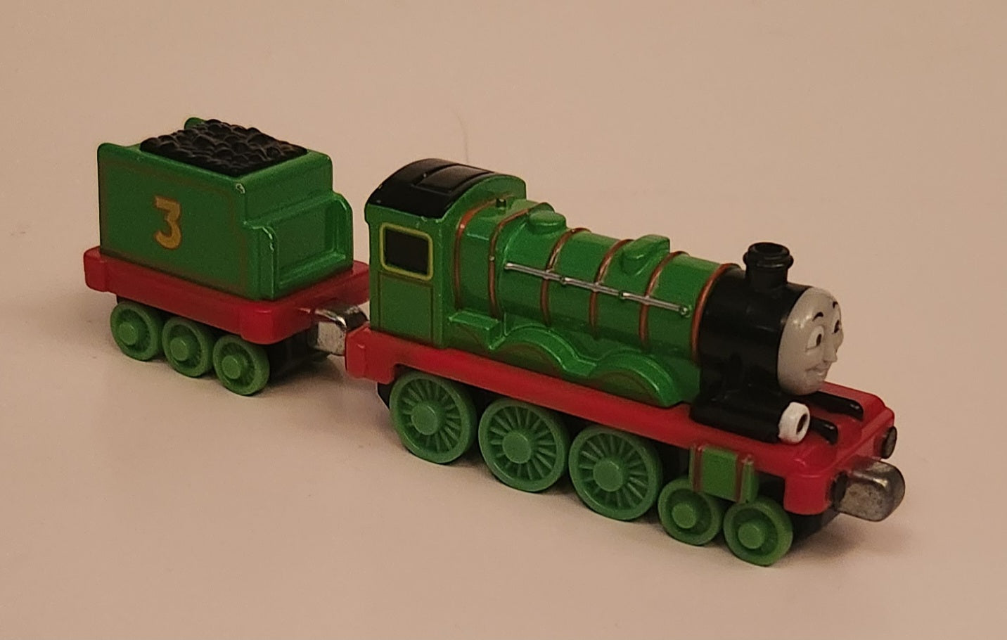 2009 Mattel Gullane Thomas The Train & Friends Take n Play #3 Henry With Henry's Tender Coal Car Green Magnetic Die Cast Toy Vehicle Set T0200 5