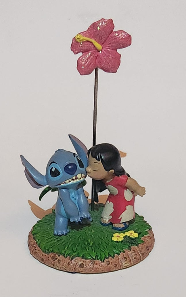Disneyland Resort Disney Parks Authentic Original Lilo Kissing Stitch Below Pink Flower 5 1/4" Resin Ornament