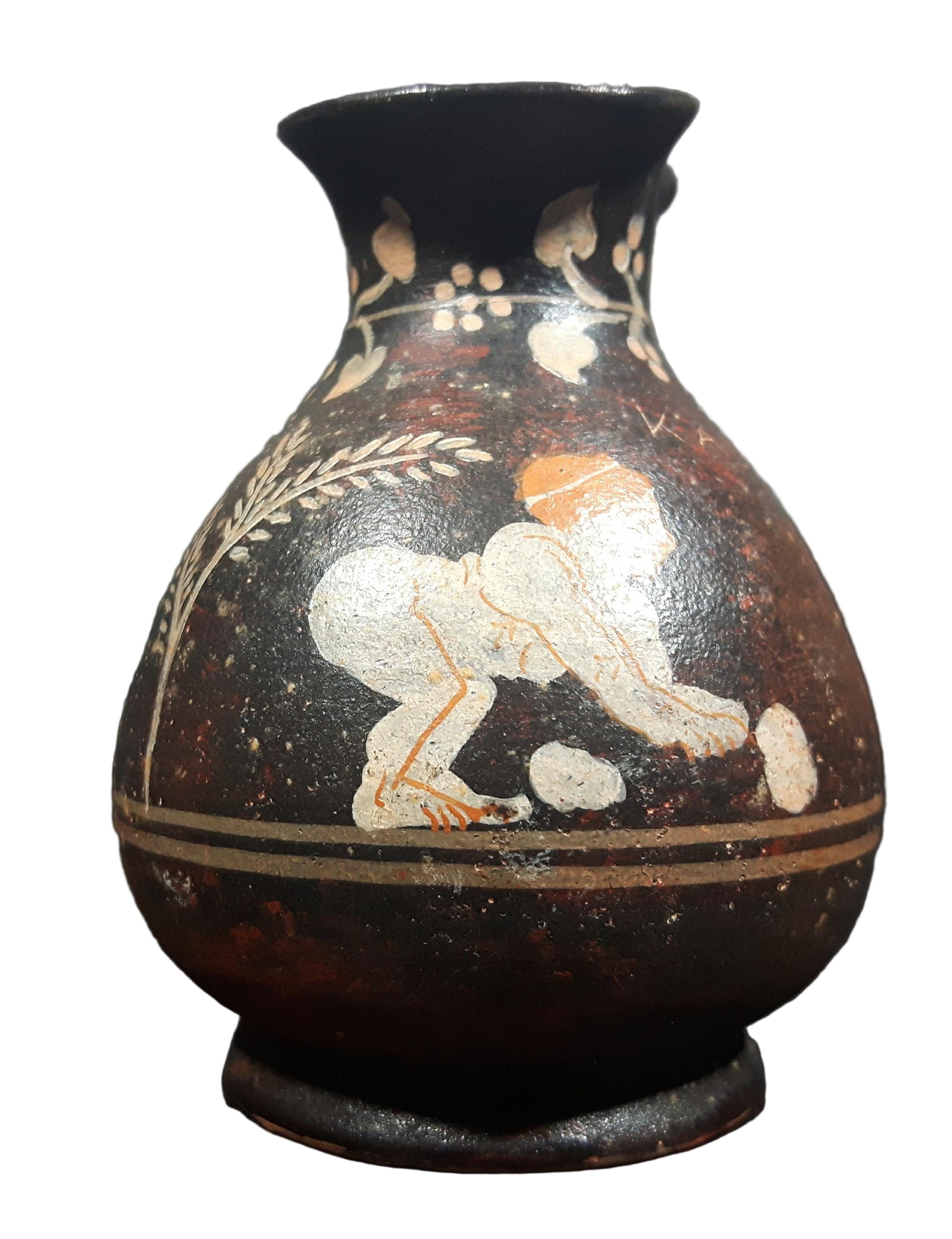 1970s Small Pottery Jug Handmade, Handpainted, Numbered and Signed on bottom by famous museum copy artist George Lioulias of Lioulias Museum Replicas in Athen's Greece