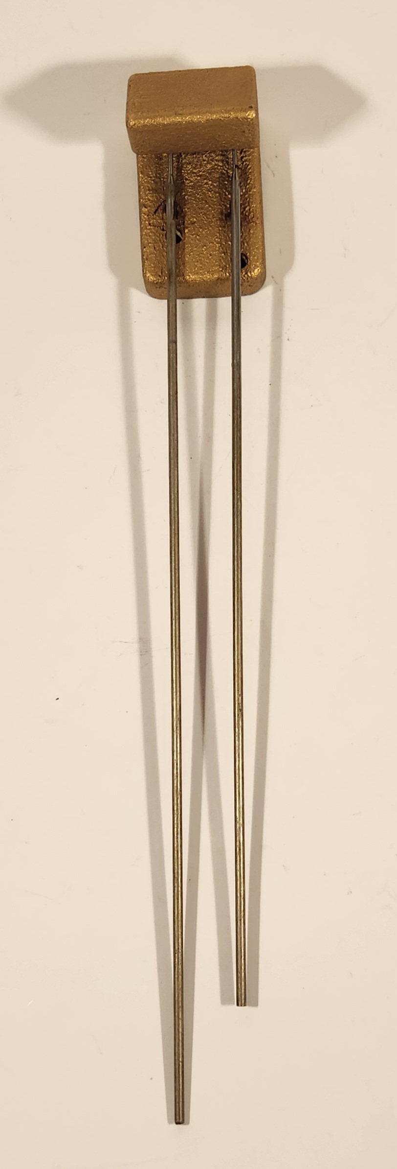Cast Iron Chime Block 2 Hole with 2 Rods Painted Gold Clock Part